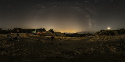 夜空下露地野营的人们的景观摄影